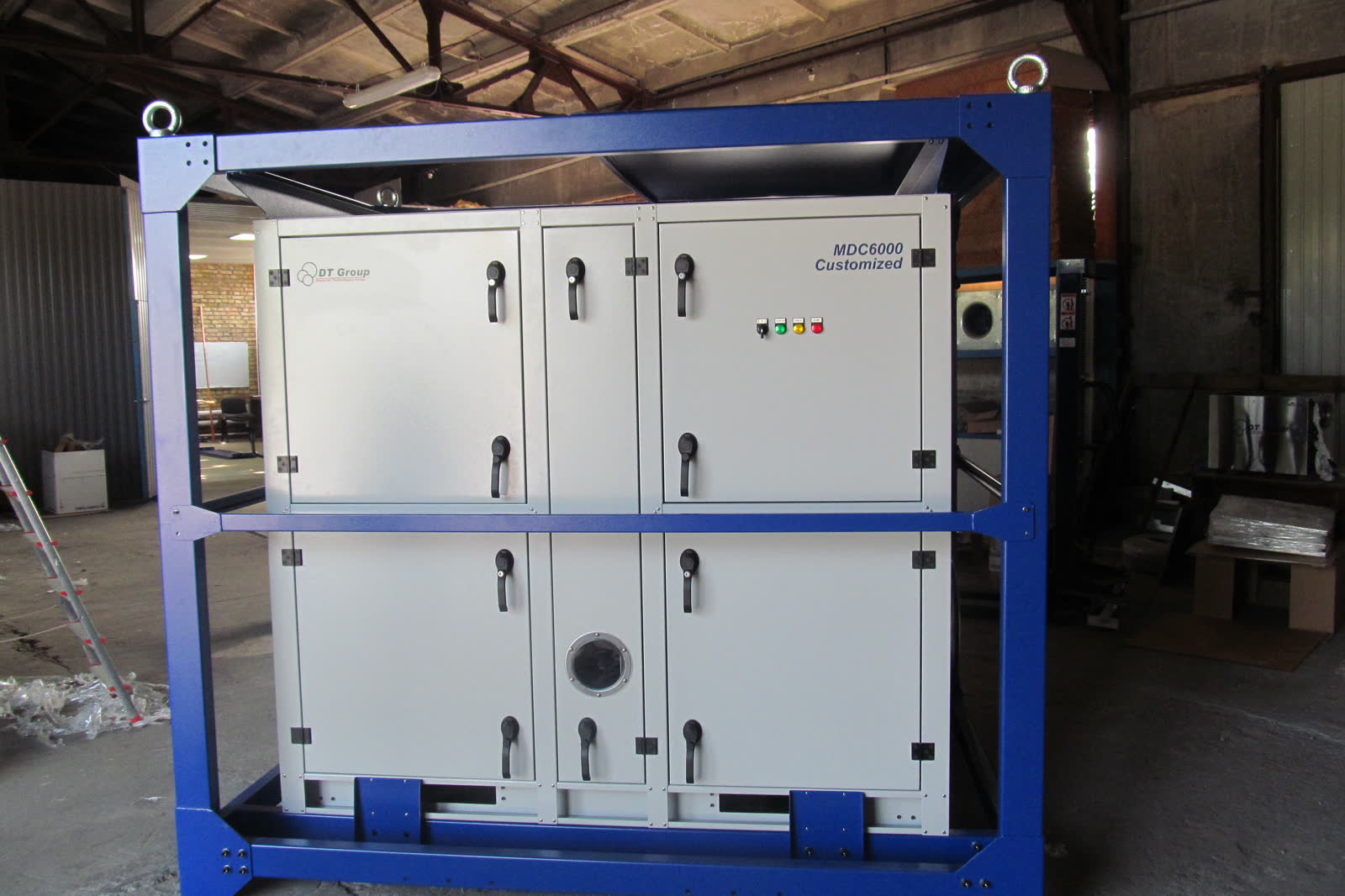 Large rental dehumidifier unit on a job site