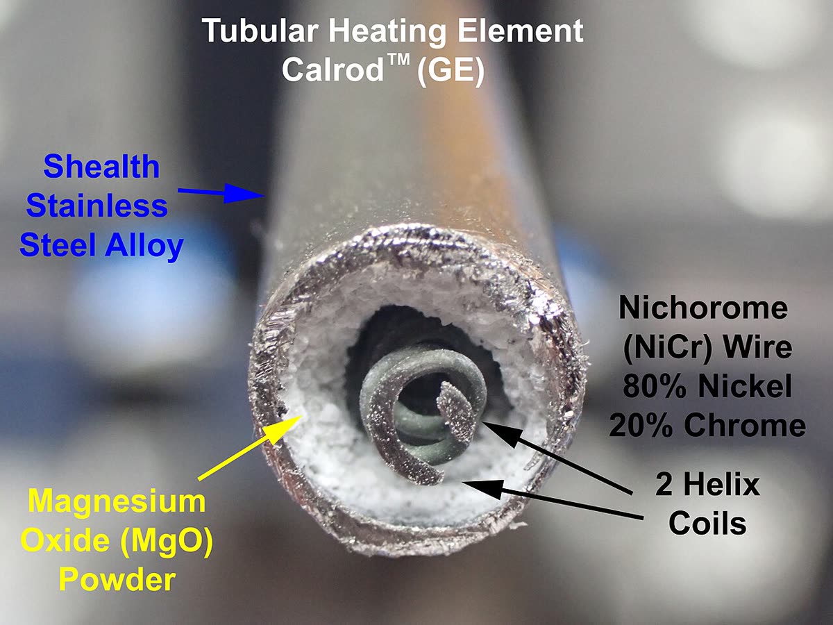 Tubular sheathed heating element of the type used in ovens